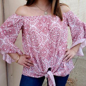 SALE - Strapless Pink Top with Tie, Summer Top, Spring Top. Medium